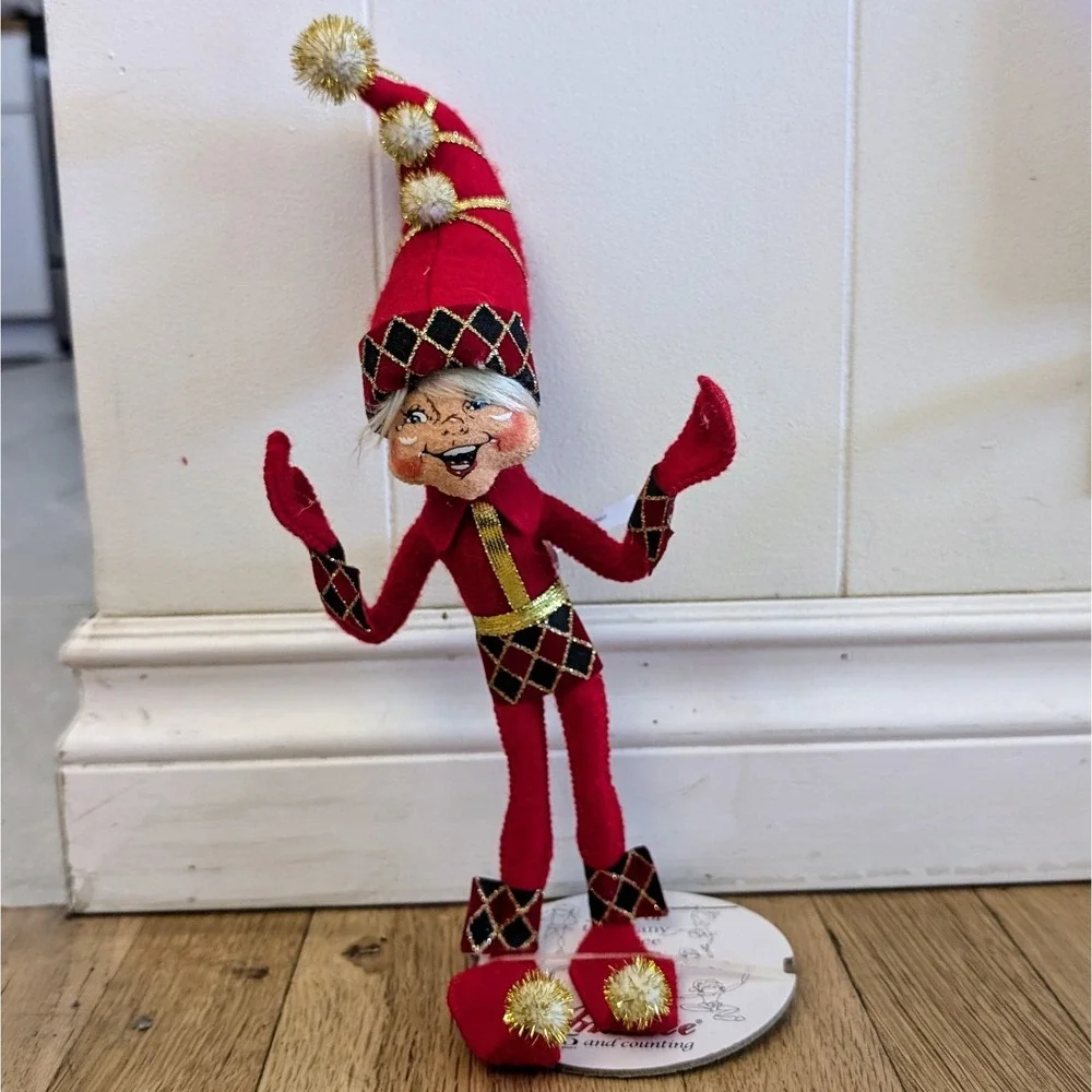 Annalee Red Harlequin Elf 2007 & Jingle Bell Girl Mouse Shelf Sitter Bendable